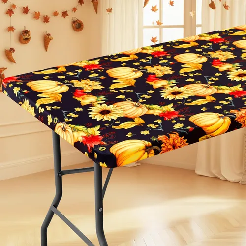 Vista 68 de Moosfor - Mantel elástico de elastano para mesa rectangular de 4 pies, manteles ajustables para picnic, funda estirable y lavable para mesa de patio