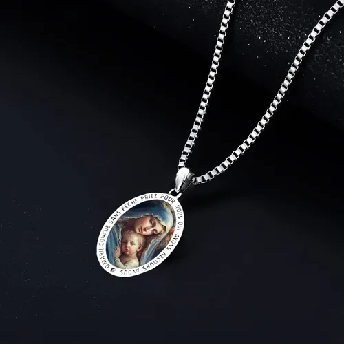 Vista 3 de Seiyang Collar con medalla de santo patrón de plata esterlina 925, amuleto, joyería religiosa, regalos para mujeres y hombres, regalos de primera