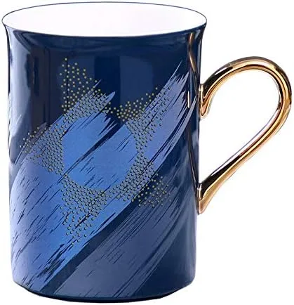 Vista 5 de Taza de café de cerámica. Diseño novedoso y moderno con mango dorado y taza de colores brillantes. Taza de té para vajilla de cocina y desayuno Negro