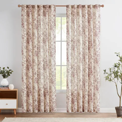 Vista 37 de Jinchan Cortinas de Mezcla de Lino con Estampado Floral para Sala de Estar, 84 Pulgadas de Largo, Cortinas con Bolsillo para Varilla y Tab Trasera