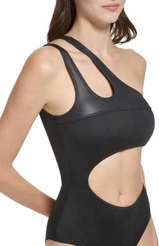 Vista 4 de Calvin Klein Correa de hombro estándar para mujer, detalle recortado, una pieza, Negro