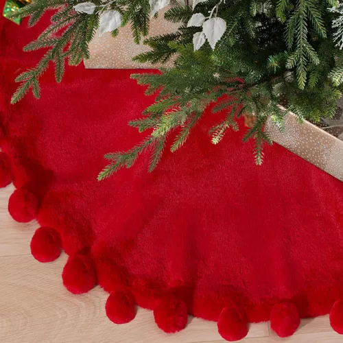 Vista 12 de ORTIGIA Falda de Árbol de Navidad de Camión de 48 Pulgadas Cuadros Búfalo Rojo Negro Falda de Árbol de Navidad Cuello Borde con Volantes para Granja