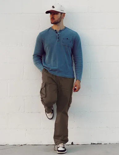 Vista 4 de COOFANDY Pantalones cargo casuales para hombre, pantalones deportivos de algodón con cordón