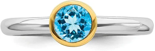 Vista 4 de Anillo de plata de ley 925 apilable chapado en oro azul topacio banda de eternidad