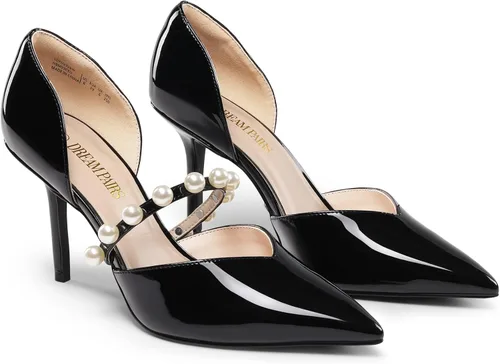 Vista 3 de DREAM PAIRS Zapatos de tacón alto con punta cerrada para mujer, con tiras de perla, elegante, D'Orsay, vestido de boda, fiesta, zapatos de tacón