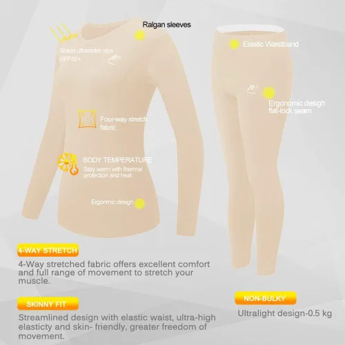 Vista 2 de MeetHoo Ropa interior térmica para mujer, conjunto de compresión de capa base cálida para invierno, forro polar, pantalones largos para correr