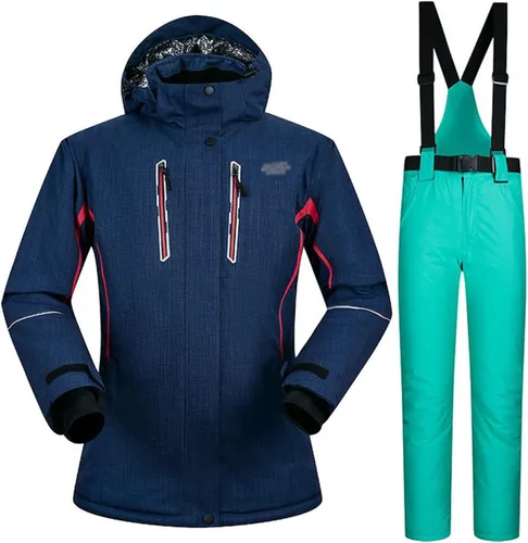 Vista 29 de Conjunto de chaquetas y pantalones de esquí para mujer, invierno al aire libre, talla grande, trajes de esquí cálidos con capucha, trajes de nieve E
