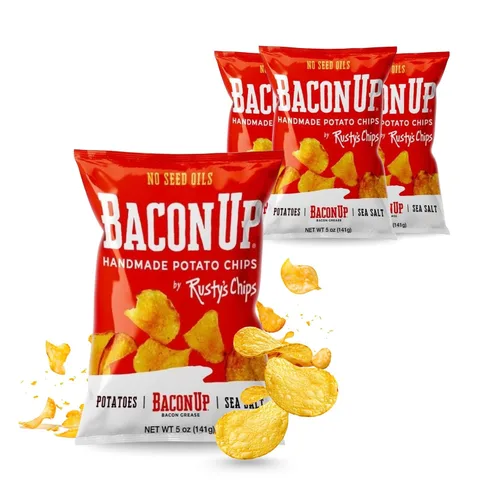 Vista 10 de Bacon Up by Rusty's Chips - Papas fritas de tocino hechas a mano, sin aceites de semillas, sin gluten, sin conservantes, sin OMG, 5 onzas