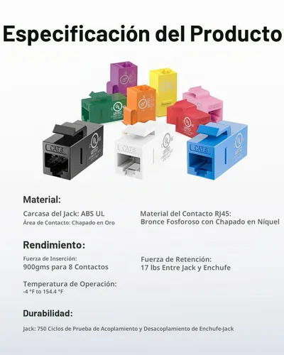 Vista 5 de VCE Acoplador en línea de conector Keystone CAT6 RJ45 con certificación UL, paquete de 5, extensor de cable Ethernet hembra a hembra, color blanco