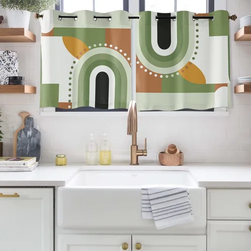 Vista 7 de Libaoge Curtains Panels for Kitchen Mid-Century Modern Art Geometric Abstract Green Window Curtains Light Filtering Grommet Top Drapes for Bedroom