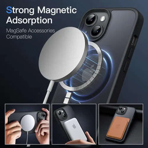 Vista 3 de JETech - Carcasa magnética mate para iPhone 15, color negro Compatible con MagSafe, parte trasera mate translúcida, protección delgada a prueba