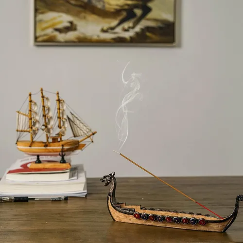 Vista 4 de Soporte retro de incienso de dragón, quemadores de incienso, dragón barco, incienso, tallado a mano, adornos de incensario, decoración de habitación