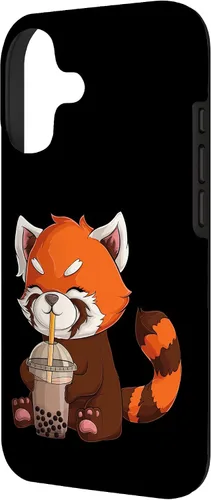 Vista 2 de Kawaii Red Panda Drinking Boba Bubble Tea Japanese Anime Case for iPhone 17