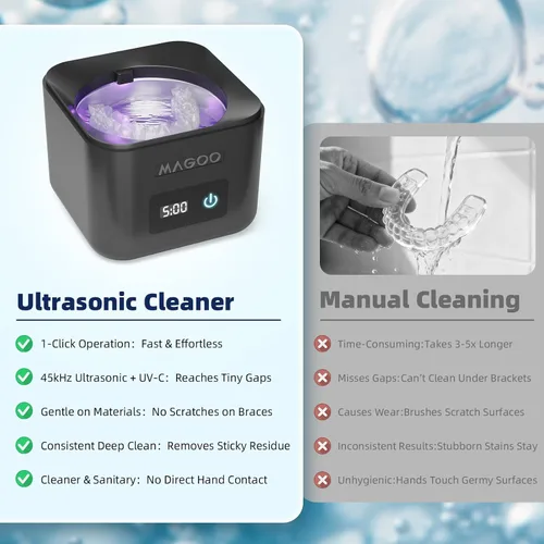 Vista 7 de Máquina limpiadora ultrasónica de retenedores, limpiador de dentaduras, limpiador dental y de joyas todo en uno para alineadores, protectores