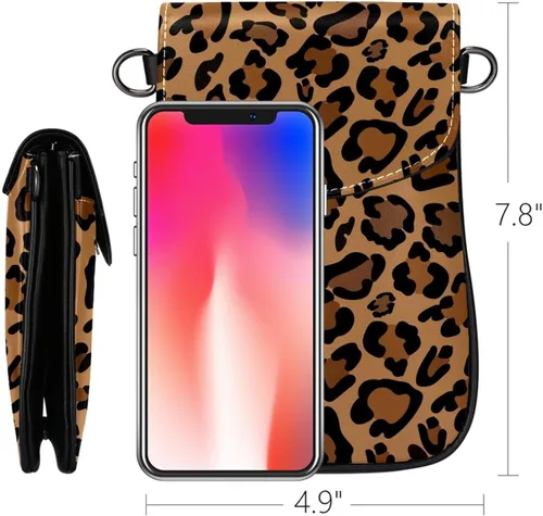 Vista 5 de Bolso cruzado pequeño de leopardo marrón para teléfono celular