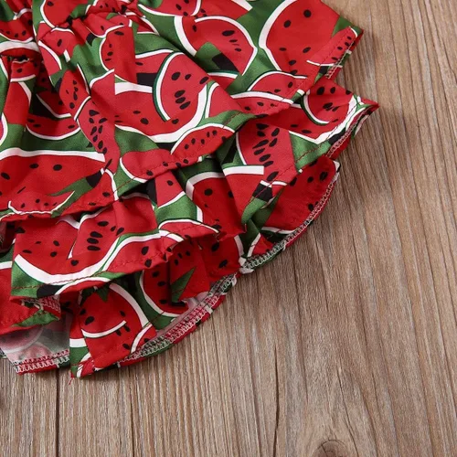 Vista 5 de Conjunto de faldas de piña para niños pequeños y niñas con hombros descubiertos de frutas + tutú con volantes faldas, vestido de verano