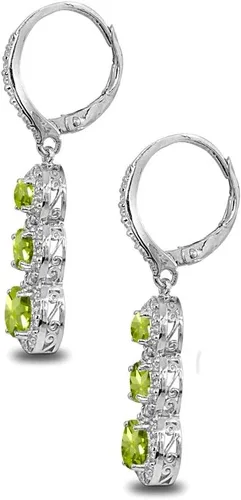 Vista 2 de Aretes colgantes de plata de ley auténtica o sintética con 3 piedras preciosas para mujer