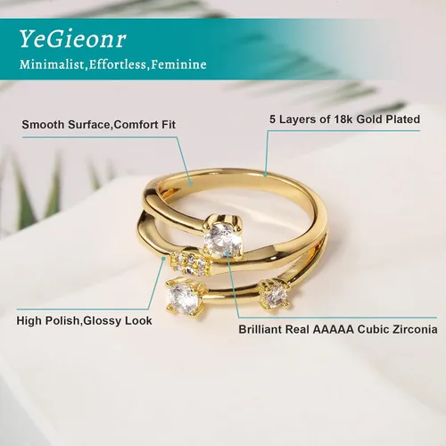 Vista 4 de YeGieonr 18K Gold Plated Rings for Women with Coil Design,Sparky Cubic Zirconia Wrap Gold Ring, Dainty Statement Jewelry for Women, Girls