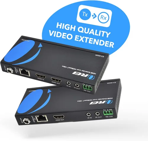 Vista 4 de OREI Extensor HDMI HDBaseT de 1080p a través de cable LAN Ethernet Cat5e/6, hasta 500 pies, compatible con HDCP 1.4, IR bidireccional, salida HDMI