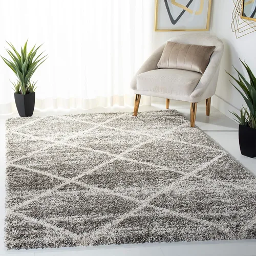 Vista 149 de SAFAVIEH Hudson Shag Collection - Alfombra decorativa de 2 x 3 pies, color beige y marfil, diseño moderno de enrejado, no desprende pelusa