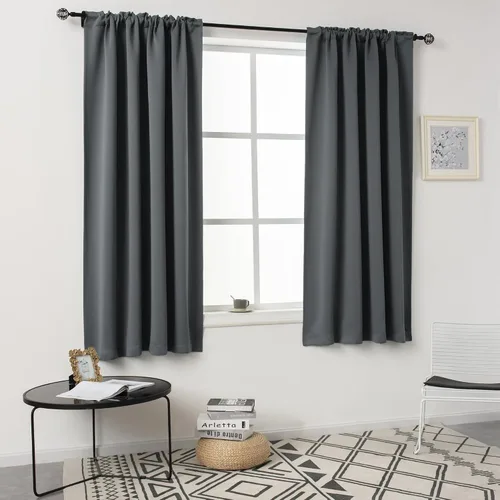 Vista 51 de DUALIFE Cortinas opacas de 45 pulgadas de largo, 2 paneles para ventanas pequeñas de dormitorio, aislamiento térmico, bolsillo para barra, cortinas