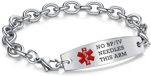 Vista 49 de LinnaLove Pulseras de identificación médica intercambiables Cadena de cable de acero inoxidable pulseras de alerta médica personalizables
