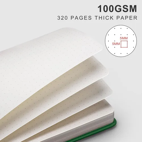 Vista 3 de EMSHOI Cuaderno de diario punteado, 320 páginas, tamaño A5 pequeño de 5.75 x 8.38 pulgadas, tapa dura de piel sintética, papel grueso de 3.53 oz/m²