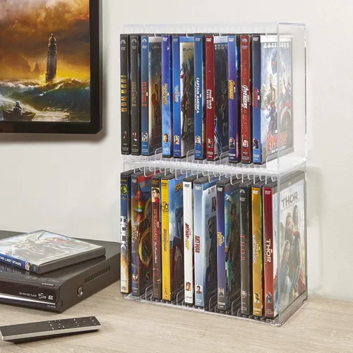 Vista 3 de STORi Stackable Clear Plastic DVD Organizer with Rubber Feet Rectangular Holder Perfect for Theater Room Holds up to 14 Standard DVD Cases