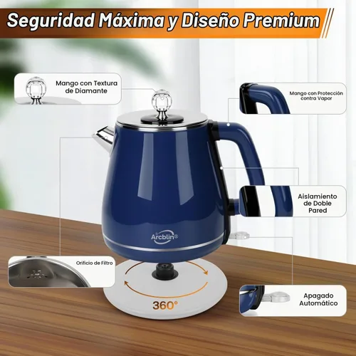 Vista 2 de Hervidor eléctrico de 1.8L, hervidor de té con hervir rápido 1350W Azul