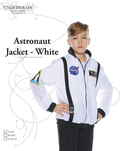 Vista 3 de Underwraps Chaqueta de disfraz de astronauta para niños, color blanco, talla S, Blanco