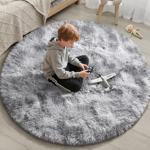 Vista 116 de EVOIONOS Alfombra Redonda Negra para Dormitorio, 4x4 Pies Alfombra de Área Circular Suave y Esponjosa para Sala de Estar, Alfombra Circular de Felpa
