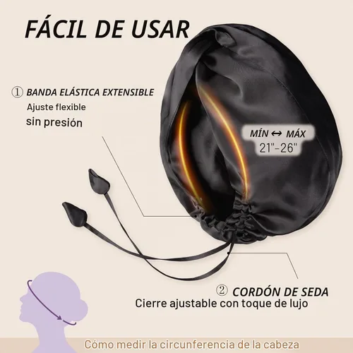 Vista 6 de OLESILK - Gorro de seda para dormir para mujeres: 100% seda de morera de 22 momme, ajuste ajustable para el cuidado del cabello nocturno, sin Negro