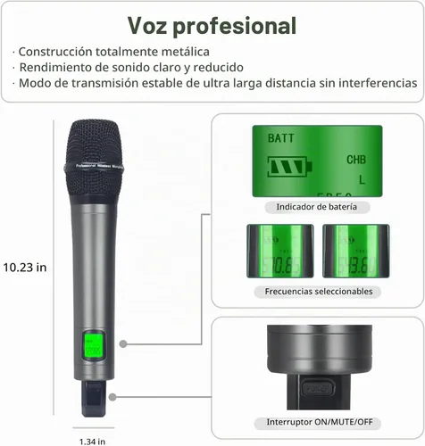 Vista 4 de Micrófonos inalámbricos de largo alcance UHF de doble canal
