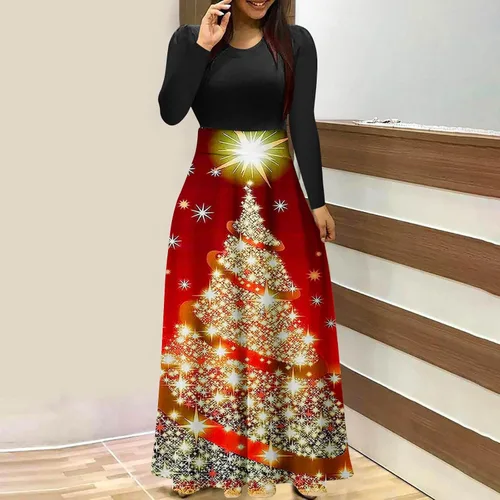 Vista 2 de Vestidos Casuales para las Mujeres 2023 Moda Jacquard Cuello en V Vestidos Manga Larga Cintura Alta Ocio Midi Vestidos