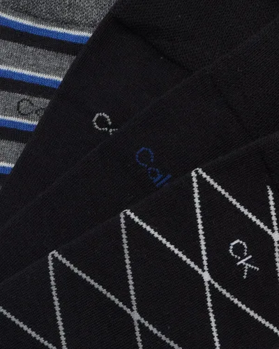 Vista 5 de Calvin Klein Calcetines de vestir para hombre - Calcetines estampados de mezcla de algodón (paquete de 4), Black