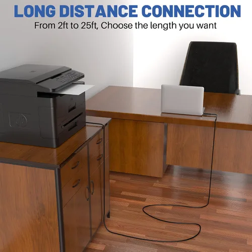 Vista 6 de Cable de impresora de 2 pies, USB 2.0 USB-A a USB-B, compatible con HP, Canon, Epson, DAC, Dell, Brother, Brother, Lexmark, Xerox, Samsung, Piano