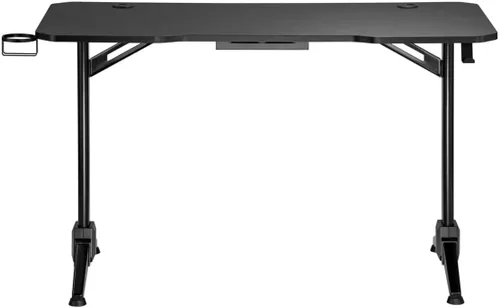 Vista 4 de Monoprice Escritorio de computadora con marco de acero fijo para oficina en casa, con núcleo sólido de 4 pies, accesorios de accesorios, negro