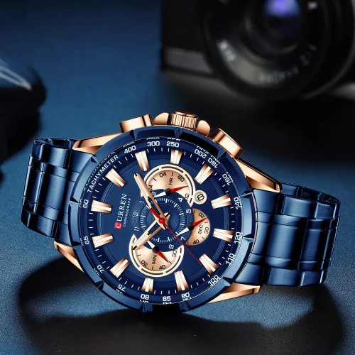 Vista 4 de Causal Sport Cronógrafo Reloj de pulsera de acero inoxidable con esfera grande Relojes de cuarzo con punteros luminosos