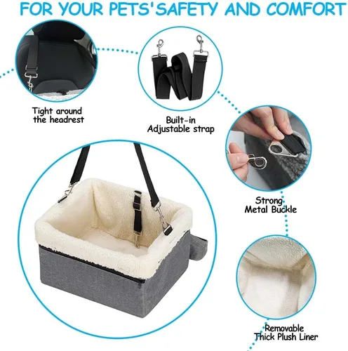 Vista 5 de Asiento elevador de coche para perros pequeños y gatos, elevado con marco de metal