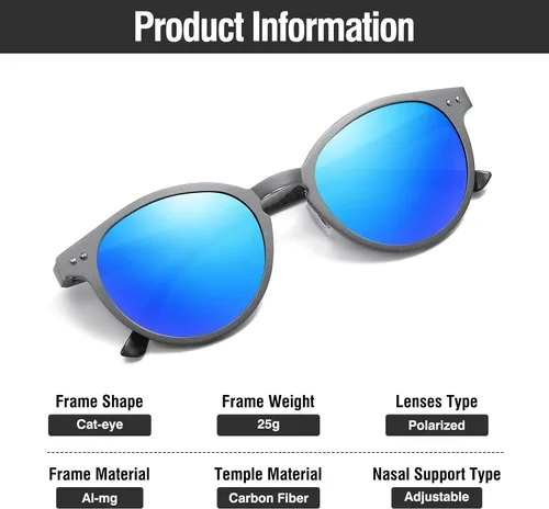 Vista 3 de DUCO Lentes de sol polarizados para hombre y mujer, ultra ligeros, de aluminio-magnesio, UV400, DC3018, Lente azul marco gris pistola