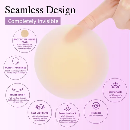 Vista 2 de Fundas para pezones para mujer, reutilizables, adhesivas, de silicona, diseño invisible y lavable con caja de viaje