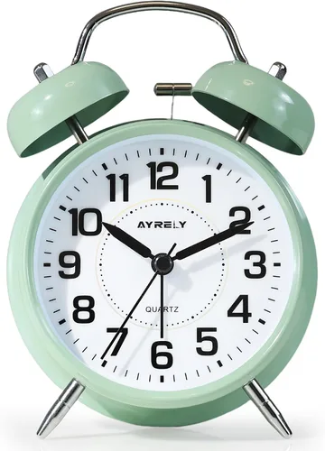 Vista 13 de AYRELY® Reloj despertador de campana doble súper fuerte para adultos de sueño pesado, 4 pulgadas, retro, silencioso, sin tictac, con luz nocturna