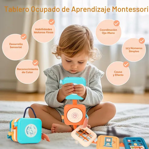 Vista 3 de GRESEESM Montessori - Tabla de actividades para niños de 1 año, juguetes de viaje para niños de 1 a 3 años, tablero de actividades sensoriales