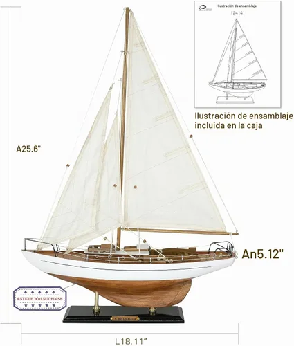 Vista 3 de Maqueta de velero de madera con acabado antiguo en marfil de Sailingstory para decoración náutica