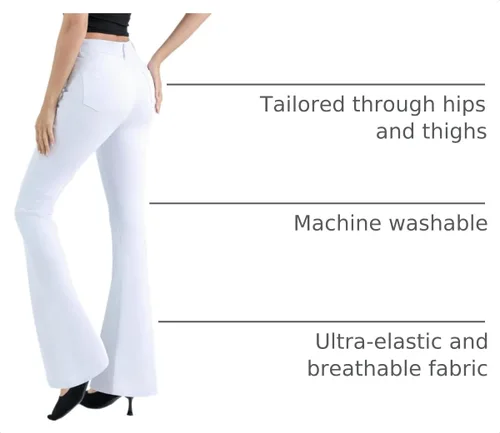 Vista 4 de Pantalones de mezclilla elásticos de cintura alta para mujer, pantalones largos de mezclilla con corte de bota con curvas destruidas