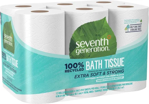 Vista 14 de Seventh Generation - Papel higiénico (2 capas, 100 % papel reciclado, 500 hojas, 60 unidades), color blanco 500 Sheets Per Roll, Extra Soft &
