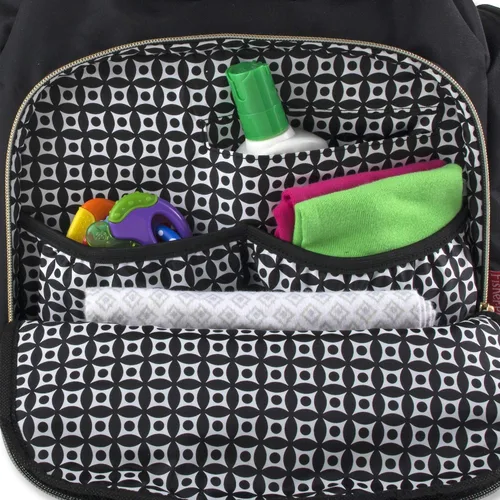 Vista 3 de Moderna mochila acolchada para pañales y bolsa de bebé con cordón de viaje multiusos - Juego de 3 piezas (negro)