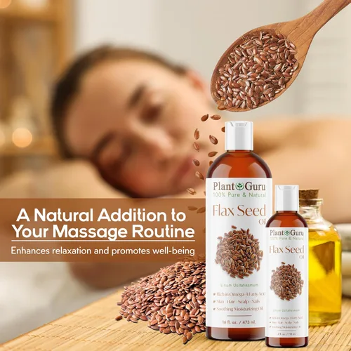 Vista 6 de Plant Guru Aceite de linaza de 2 onzas líquidas. Sin refinar prensado en frío, 100% puro, portador natural para piel, cara, hidratante corporal