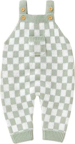 Vista 9 de Mameluco de punto unisex para bebé, niña, niño, overol de punto a cuadros, de una pieza, suéter con botones Negro