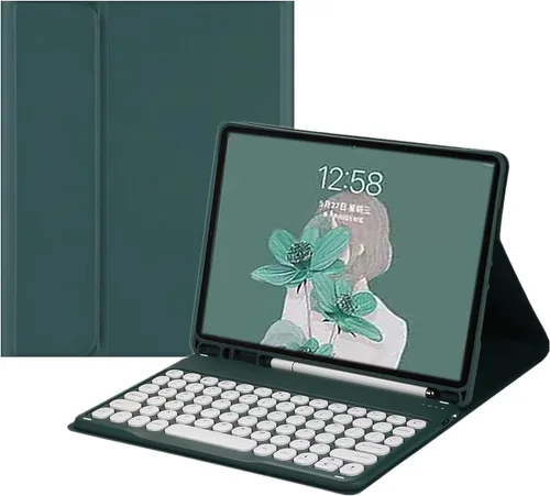Vista 15 de Funda de teclado para Fire HD 10 Plus/HD 10 (solo para 11ª generación, versión 2021) Linda funda de teclado de color de clave redonda inalámbrica